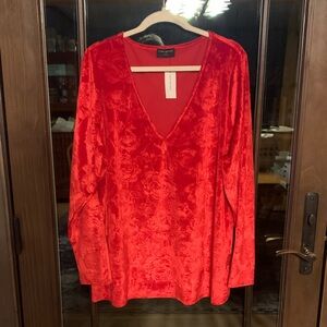Lane Bryant Red Velvet Floral Blouse